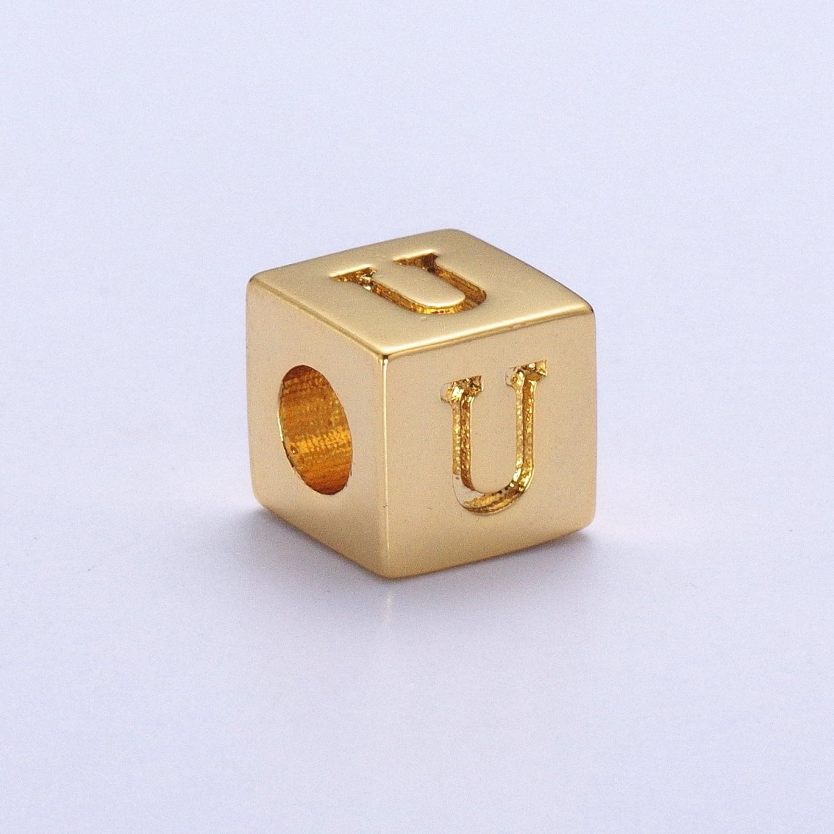 Gold Initial Letter Alphabet 6.2mm Block Beads Charm Connector For Jewelry Making Component Supply A-A1145-A-A1157