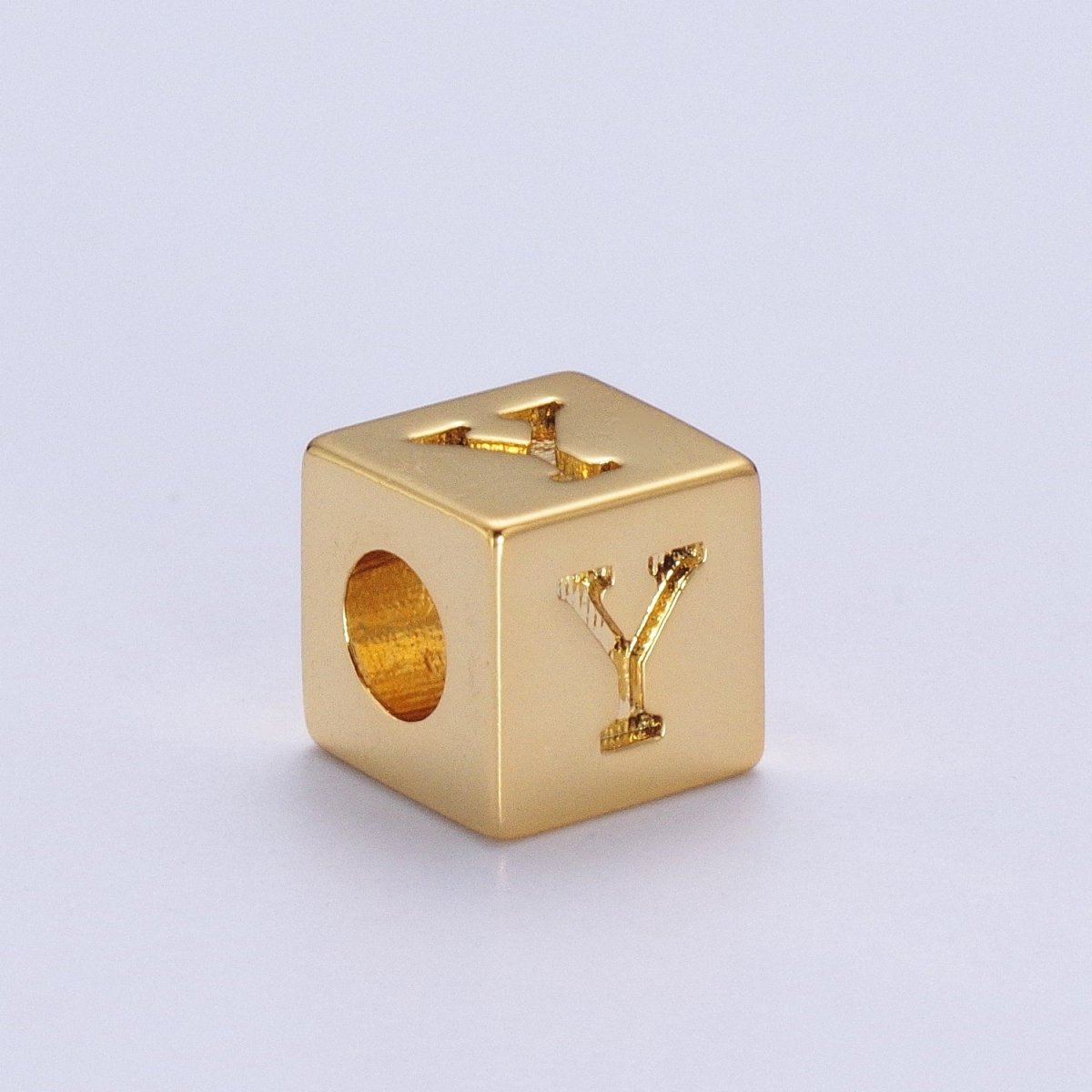 Gold Initial Letter Alphabet 6.2mm Block Beads Charm Connector For Jewelry Making Component Supply A-A1145-A-A1157