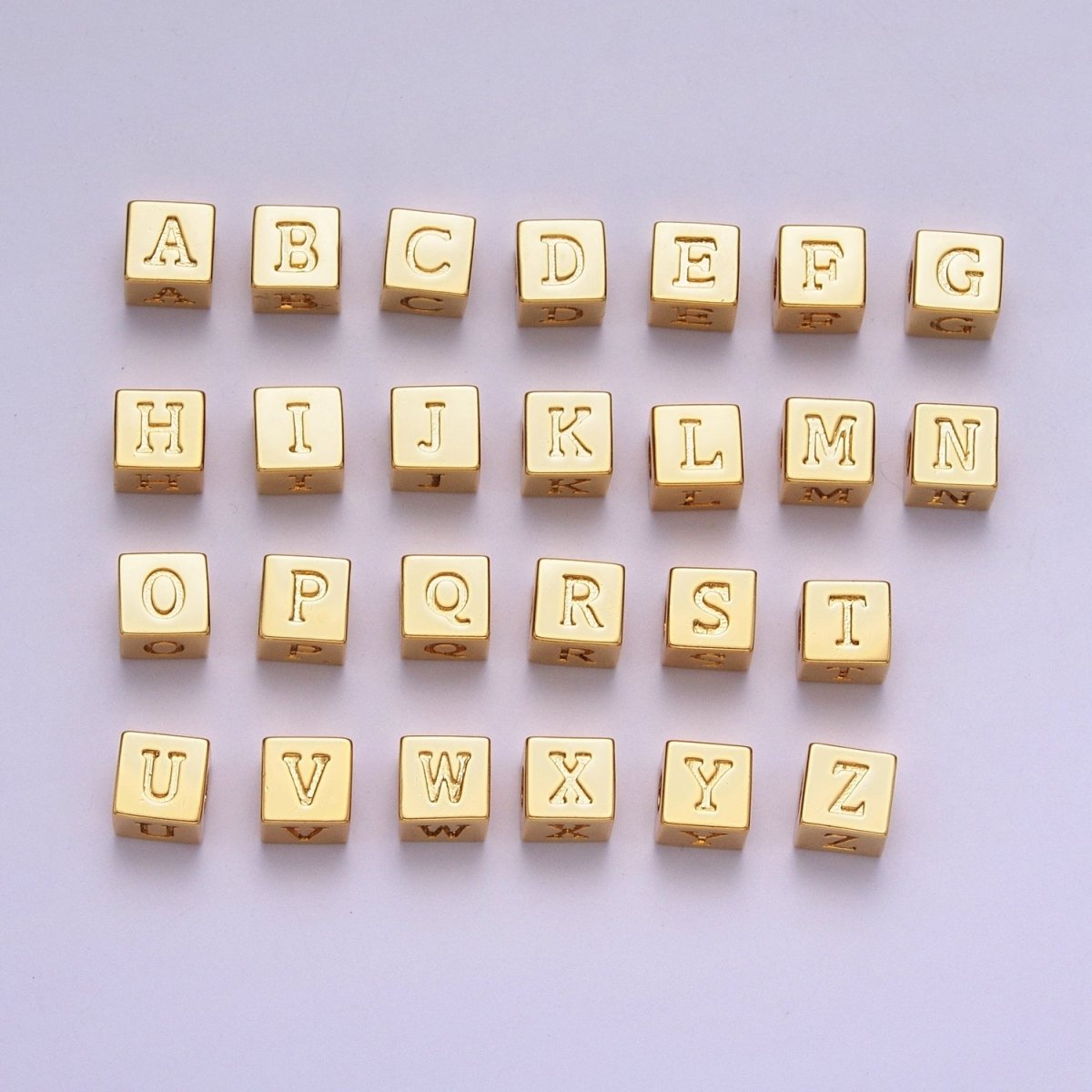 Gold Initial Letter Alphabet 6.2mm Block Beads Charm Connector For Jewelry Making Component Supply A-A1145-A-A1157