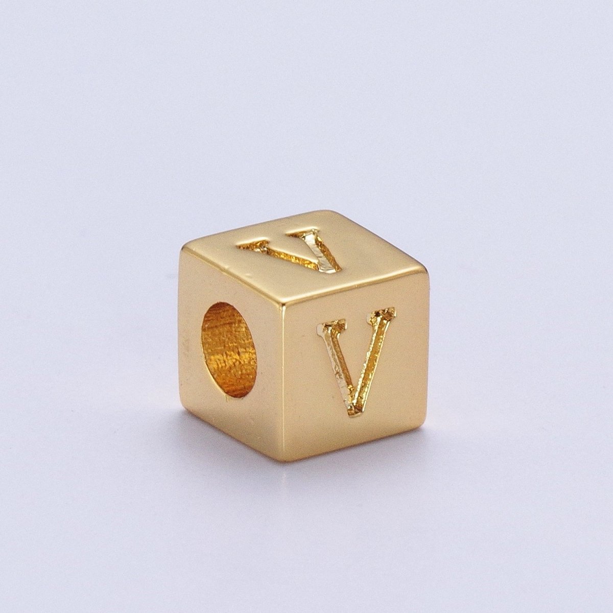 Gold Initial Letter Alphabet 6.2mm Block Beads Charm Connector For Jewelry Making Component Supply A-A1145-A-A1157