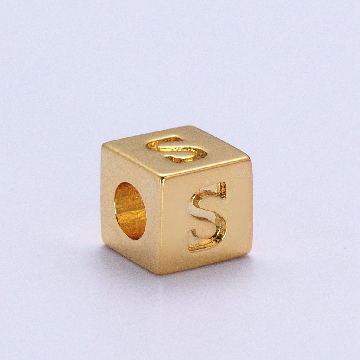 Gold Initial Letter Alphabet 6.2mm Block Beads Charm Connector For Jewelry Making Component Supply A-A1145-A-A1157