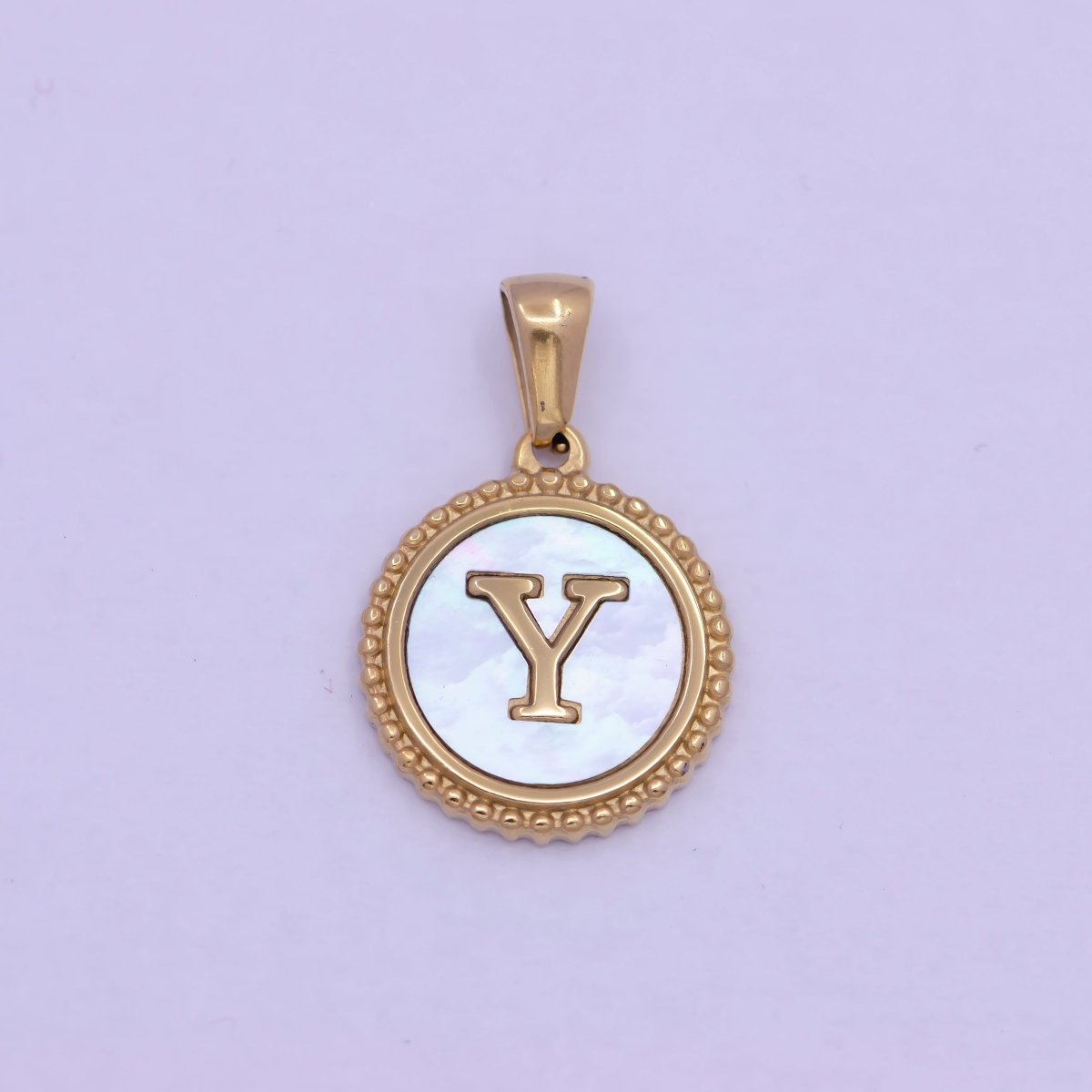 Gold Initial Letter Necklace Pendant Alphabet Charm Shell Pearl Letter Minimalist Jewelry Supply Coin Pendant for Necklace Bracelet A-888-A-900