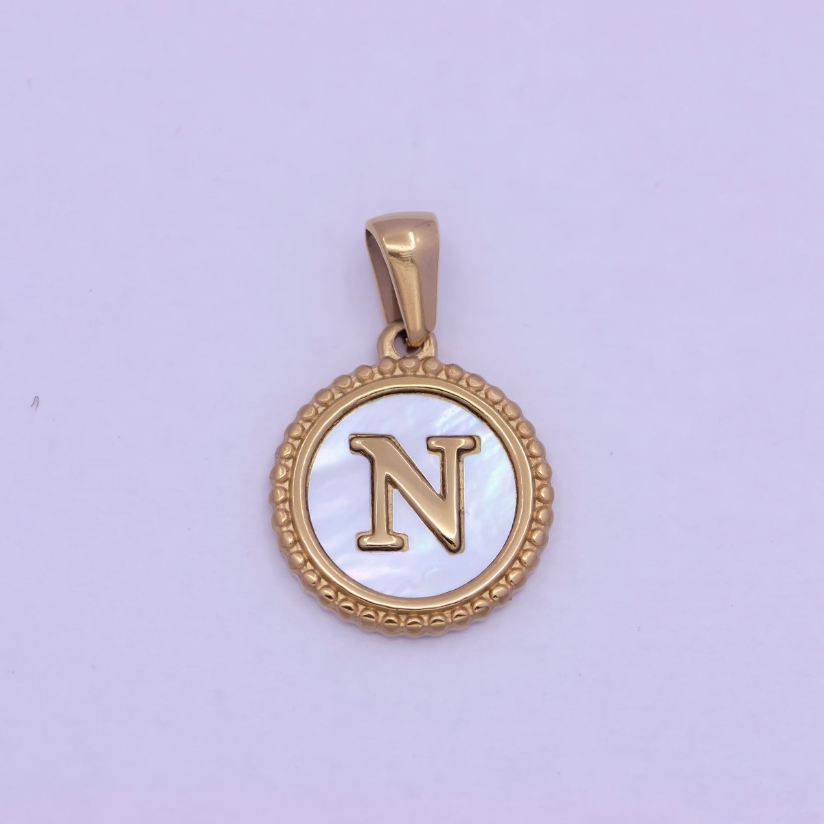 Gold Initial Letter Necklace Pendant Alphabet Charm Shell Pearl Letter Minimalist Jewelry Supply Coin Pendant for Necklace Bracelet A-888-A-900