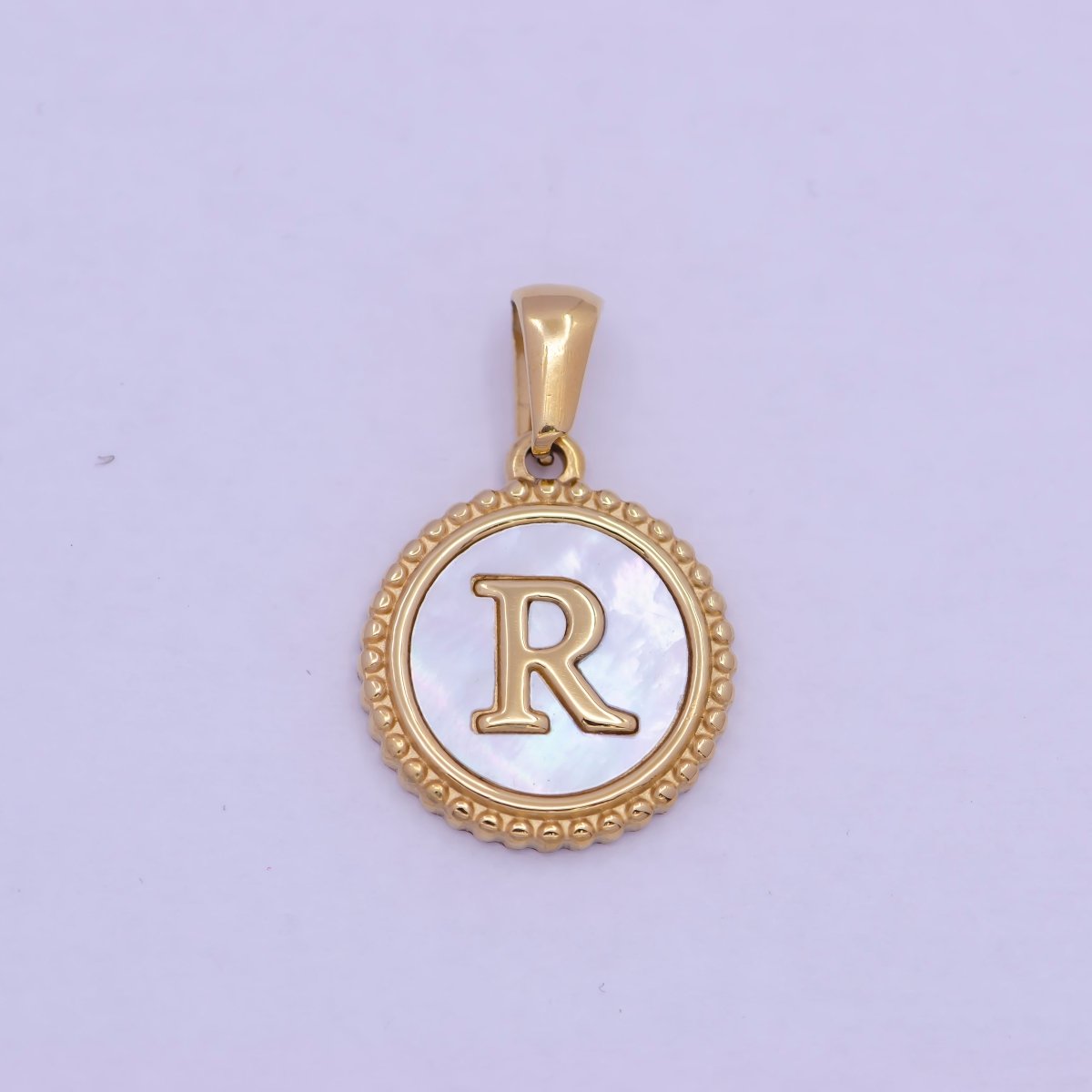 Gold Initial Letter Necklace Pendant Alphabet Charm Shell Pearl Letter Minimalist Jewelry Supply Coin Pendant for Necklace Bracelet A-888-A-900