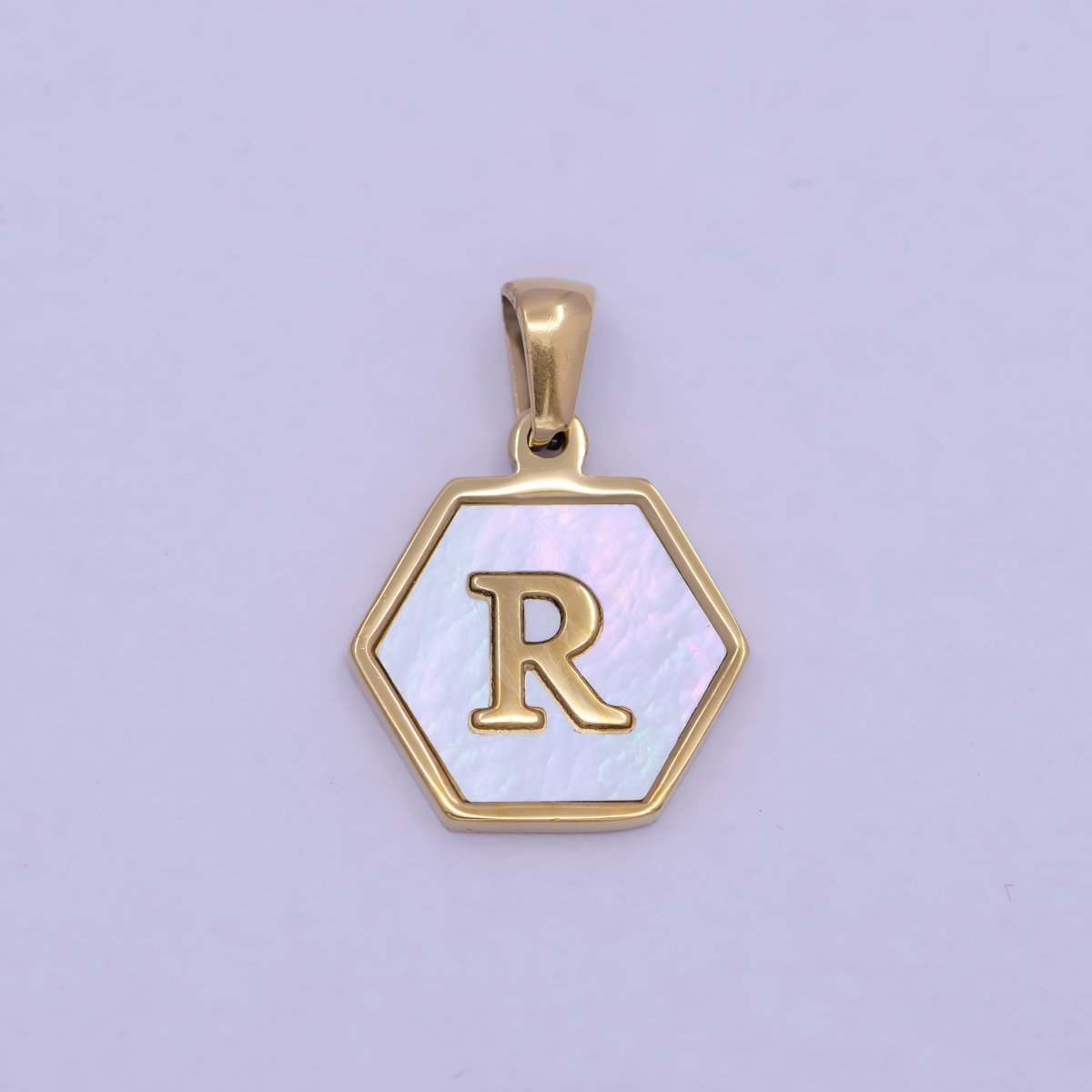 Gold Initial Letter Necklace Pendant Hexagon Alphabet Charm Mother of pearl Letter Minimalist Jewelry Shell Hexagon Pendant for Necklace Bracelet A-875-A-887
