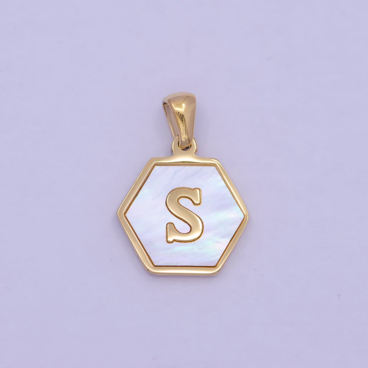 Gold Initial Letter Necklace Pendant Hexagon Alphabet Charm Mother of pearl Letter Minimalist Jewelry Shell Hexagon Pendant for Necklace Bracelet A-875-A-887