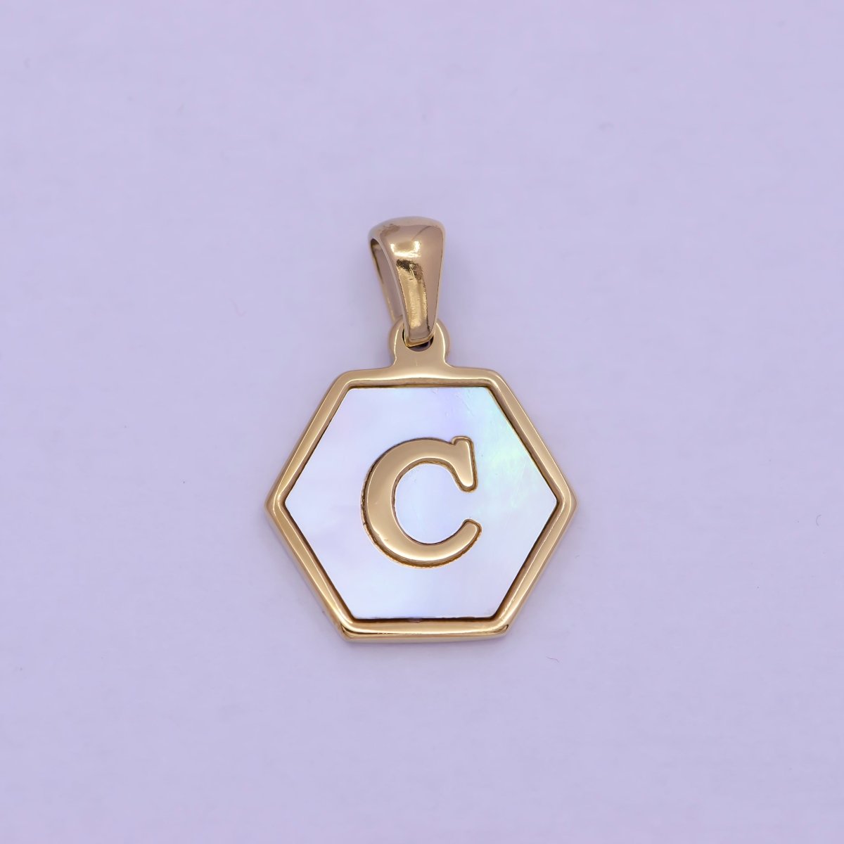 Gold Initial Letter Necklace Pendant Hexagon Alphabet Charm Mother of pearl Letter Minimalist Jewelry Shell Hexagon Pendant for Necklace Bracelet A-875-A-887