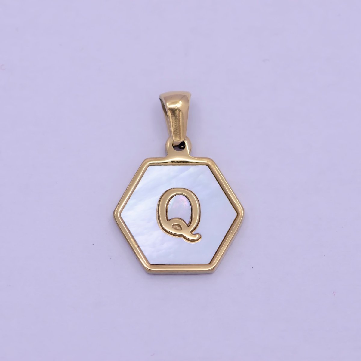 Gold Initial Letter Necklace Pendant Hexagon Alphabet Charm Mother of pearl Letter Minimalist Jewelry Shell Hexagon Pendant for Necklace Bracelet A-875-A-887