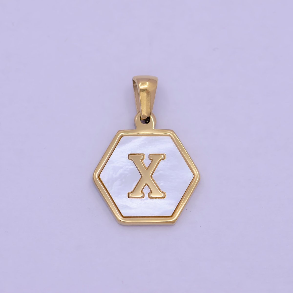 Gold Initial Letter Necklace Pendant Hexagon Alphabet Charm Mother of pearl Letter Minimalist Jewelry Shell Hexagon Pendant for Necklace Bracelet A-875-A-887