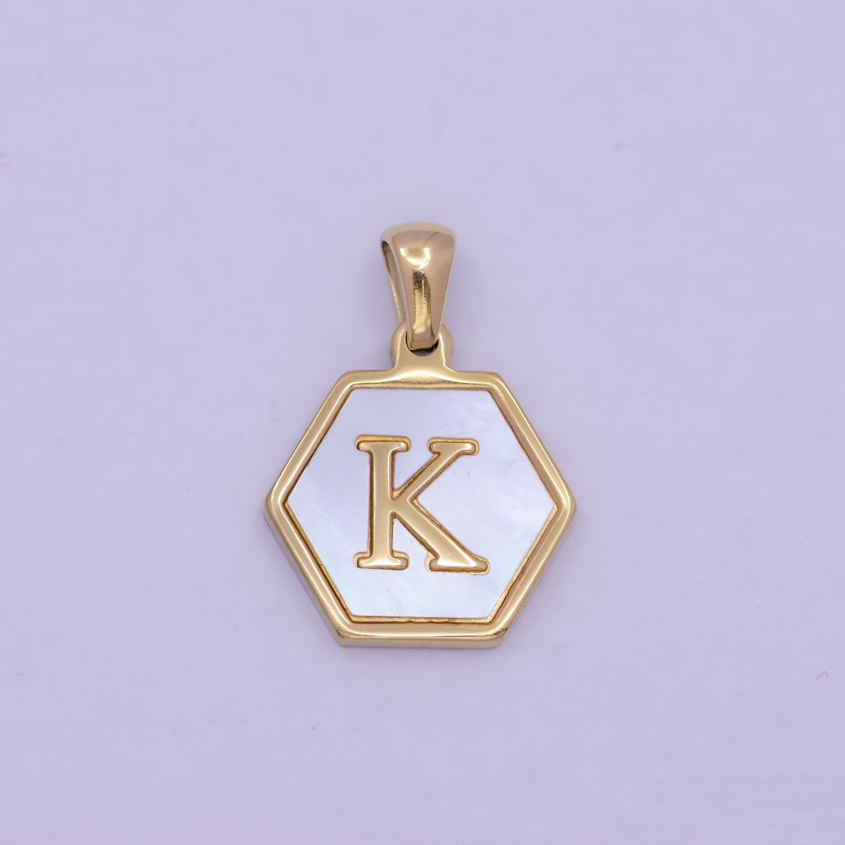 Gold Initial Letter Necklace Pendant Hexagon Alphabet Charm Mother of pearl Letter Minimalist Jewelry Shell Hexagon Pendant for Necklace Bracelet A-875-A-887