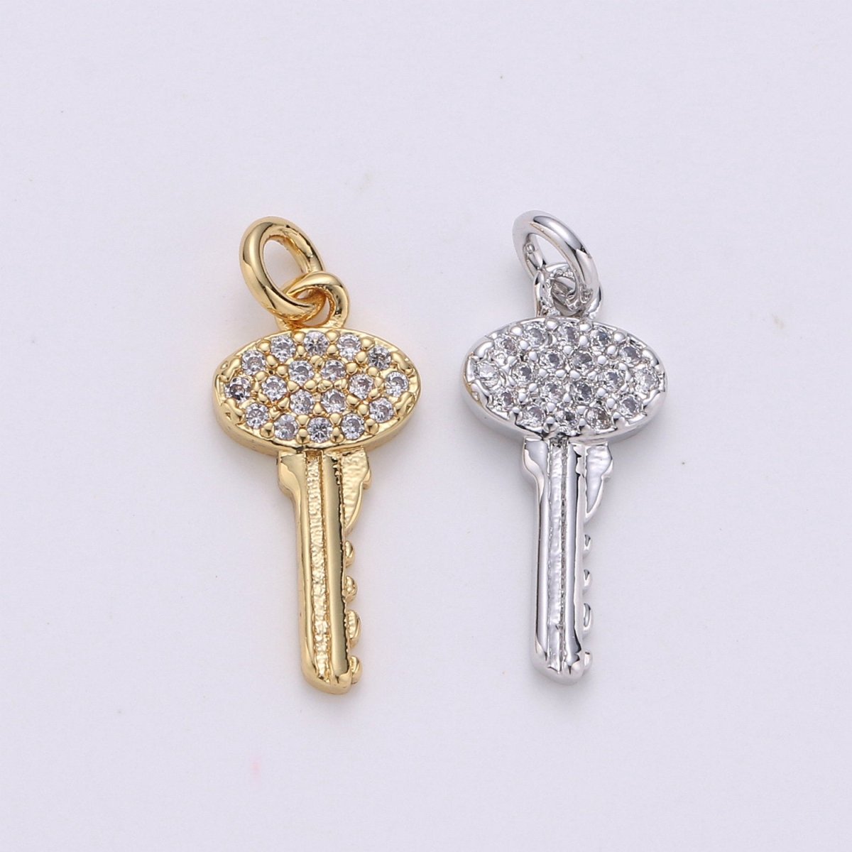 Gold Key Charm, Micro Pave CZ Charm, 14K Gold Filled Pendant Dainty Cubic Key Necklace Charm for Jewelry Making, D-046