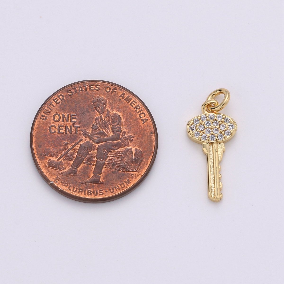 Gold Key Charm, Micro Pave CZ Charm, 14K Gold Filled Pendant Dainty Cubic Key Necklace Charm for Jewelry Making, D-046