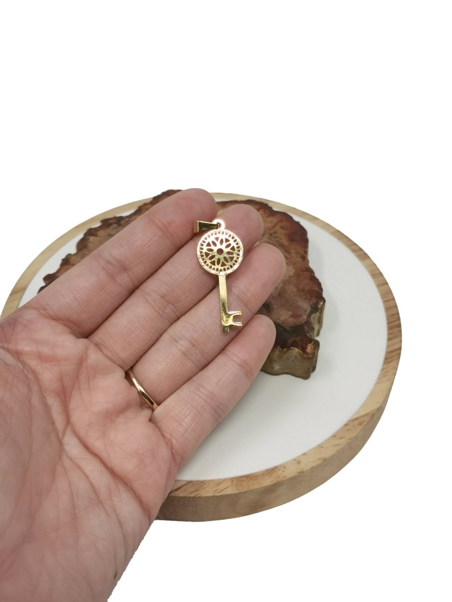 Gold Key Charm - Skeleton Key - Filigree Charm - Metal Charms - Silver Charms - Silver Key Charm for Necklace Earring Supply J-747