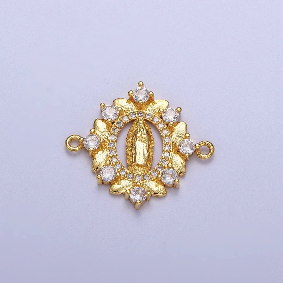 Gold Lady Guadalupe Floral Wreath Cubic Zirconia Connector Findings | G-558 - DLUXCA