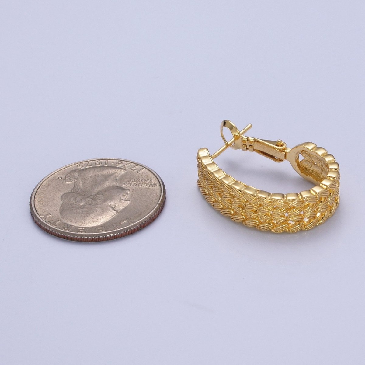 Gold Large Braided Minimal Hoop Earrings- Gold Braided Minimal Bohemian Earrings T-414 - DLUXCA