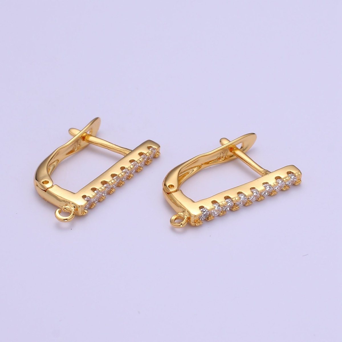 Gold Lever Back Earring Findings Cz Huggie Earring with open link for Earring component supply jewelry making L-224