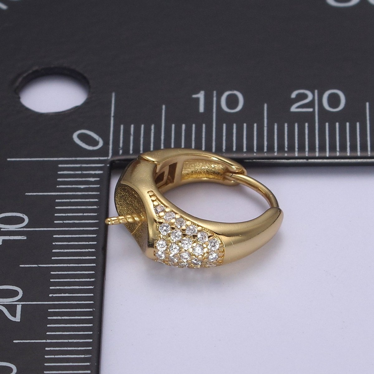 Gold Lever Back Hoop Earring Setting for Half Drilled Pearls Beads, DIY Earring Mounting Findings L-674 - DLUXCA