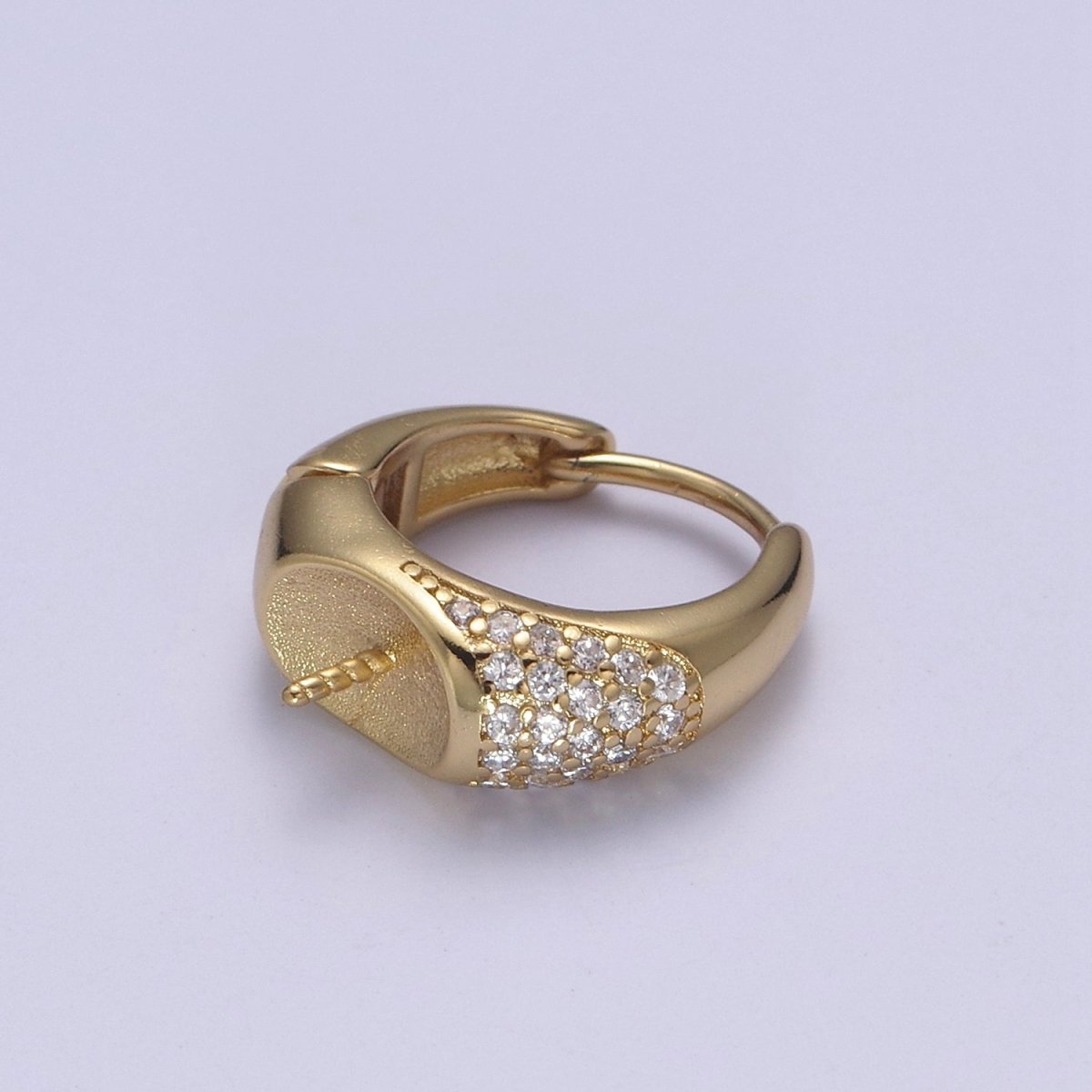 Gold Lever Back Hoop Earring Setting for Half Drilled Pearls Beads, DIY Earring Mounting Findings L-674 - DLUXCA