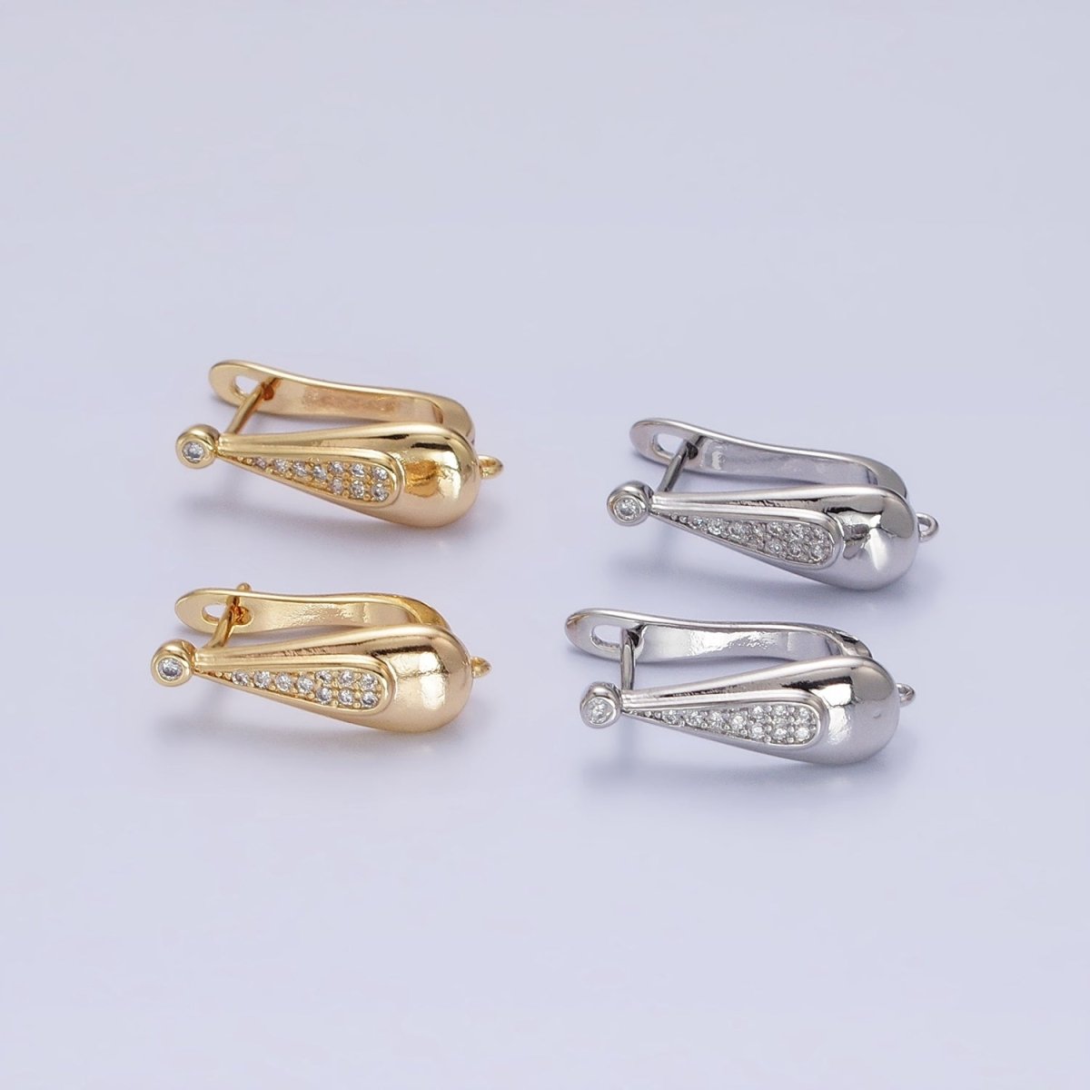 Gold Leverback Earring Clasps, Hoop Earring Gold Micro Pave Cz Findings with Open Link Z-186 Z-187