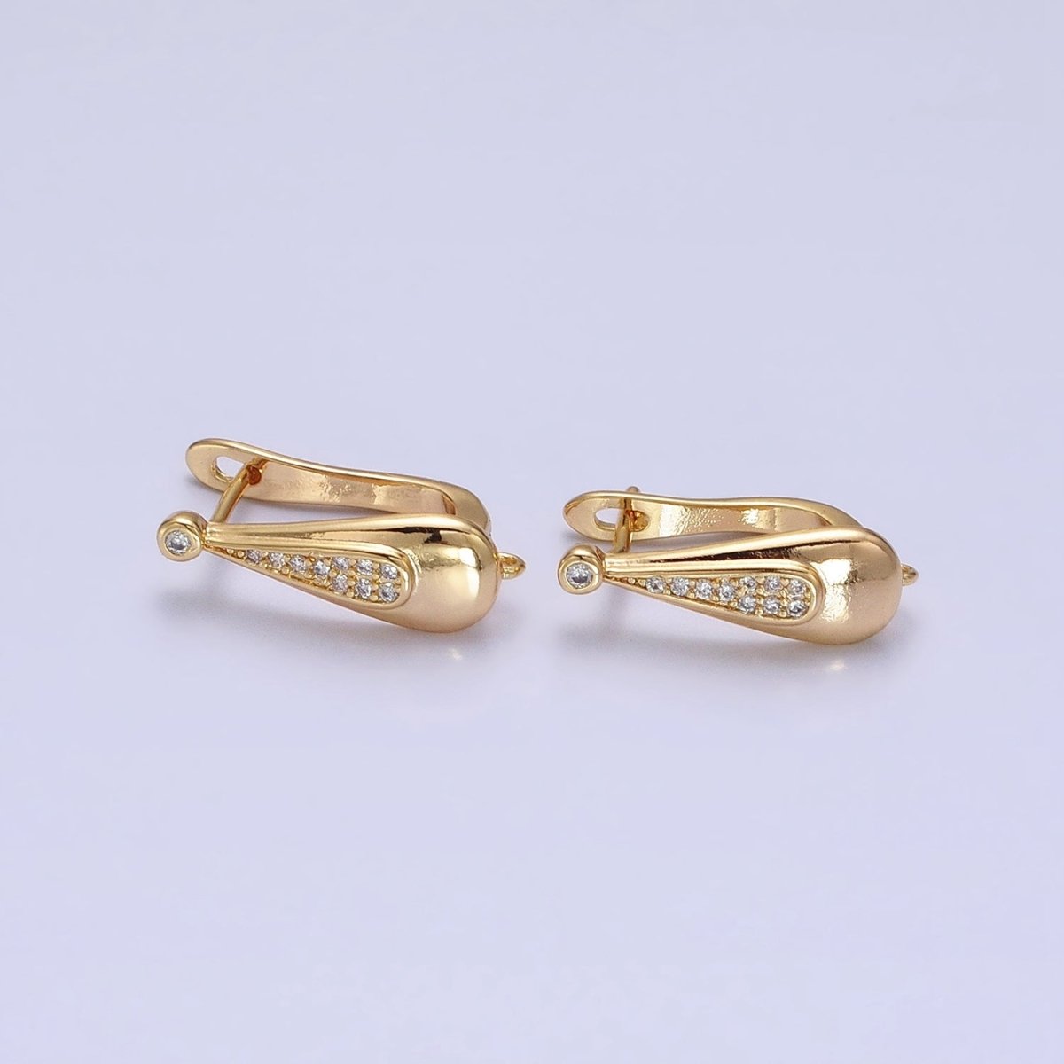 Gold Leverback Earring Clasps, Hoop Earring Gold Micro Pave Cz Findings with Open Link Z-186 Z-187