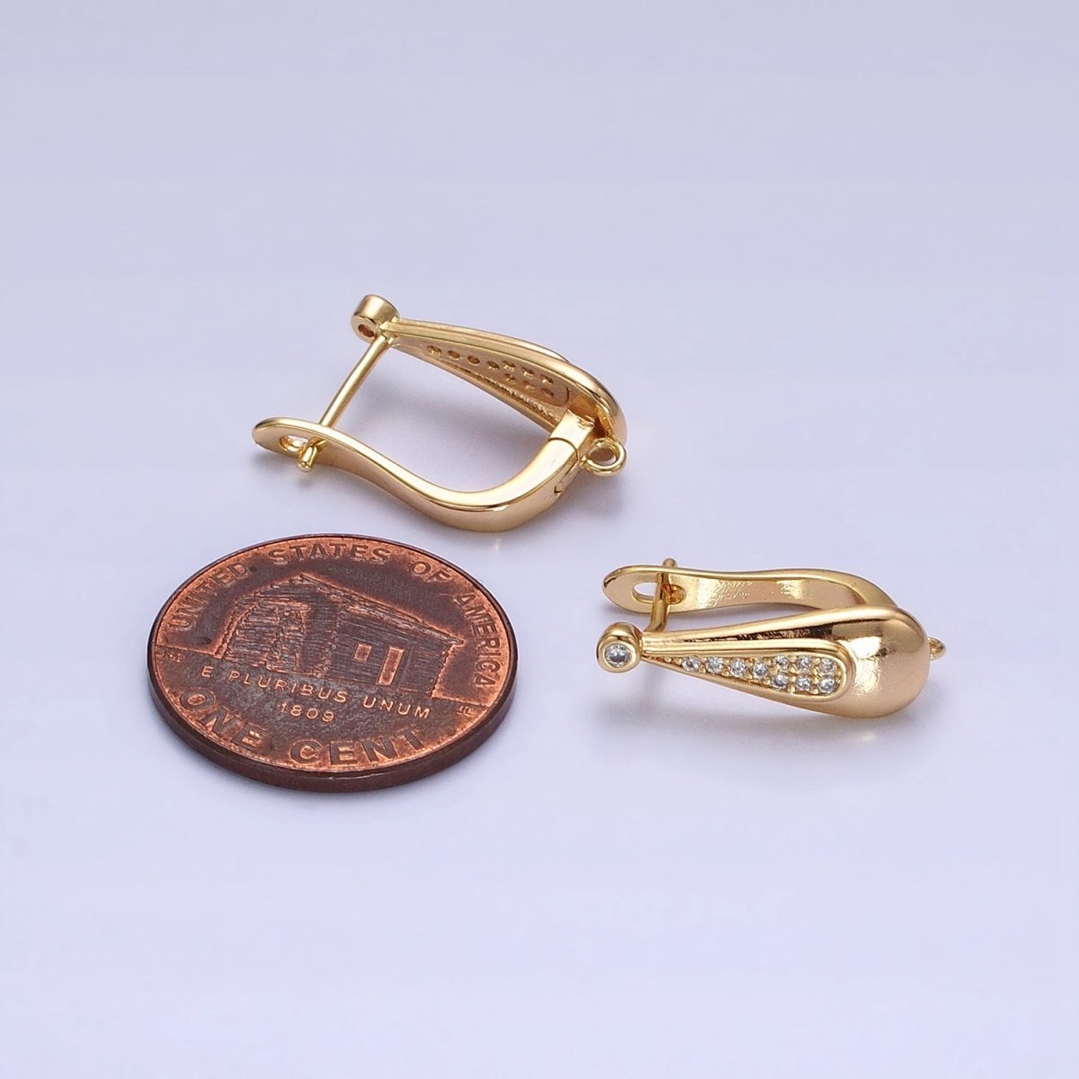 Gold Leverback Earring Clasps, Hoop Earring Gold Micro Pave Cz Findings with Open Link Z-186 Z-187