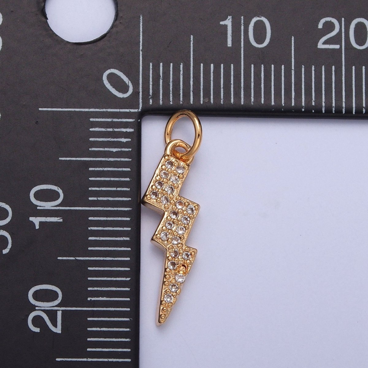 Gold Lightning Bolt Thunder Micro Paved Cubic Zirconia Charm For Weather Jewelry | X-257 - DLUXCA