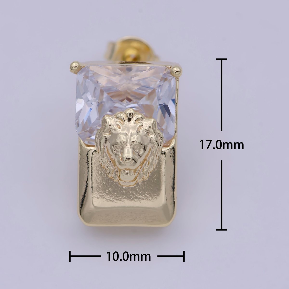Gold Lion Head Stud Earrings Gold Filled Lion Head Stud CZ Post Piercing, Womens Hiphop Streetwear Jewelry | T-334 - DLUXCA