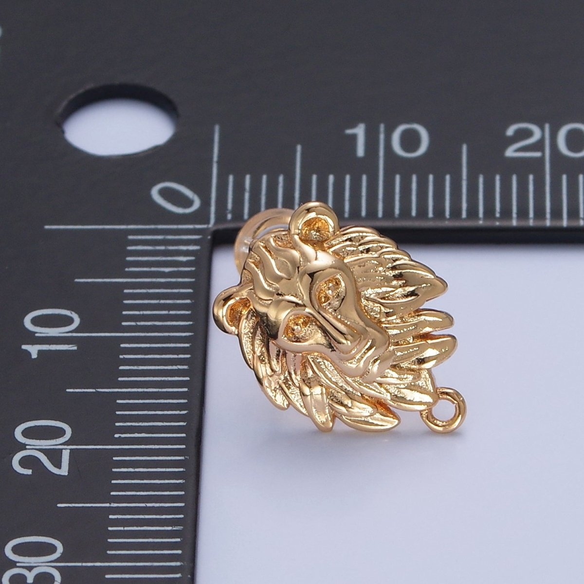 Gold Lion Stud Earrings with Open Link Loop, Jungle Forest Animal Themed Jewelry Component For Earrings Making L-769 - DLUXCA