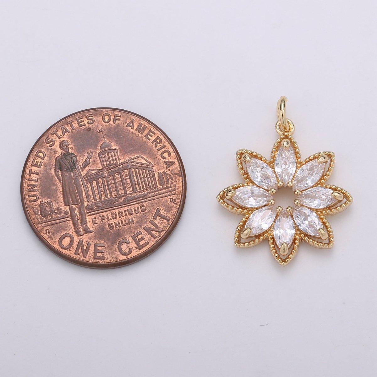 Gold Lotus Flower, Yoga Yogi Lover, Enlightenment, Chakra, Cubic Zirconia Necklace Pendant Charm Bead Bails Findings for Jewelry Making D-853