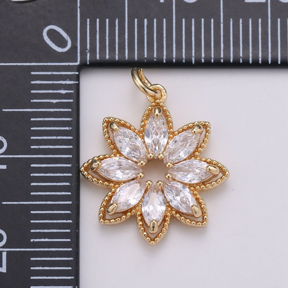 Gold Lotus Flower, Yoga Yogi Lover, Enlightenment, Chakra, Cubic Zirconia Necklace Pendant Charm Bead Bails Findings for Jewelry Making D-853