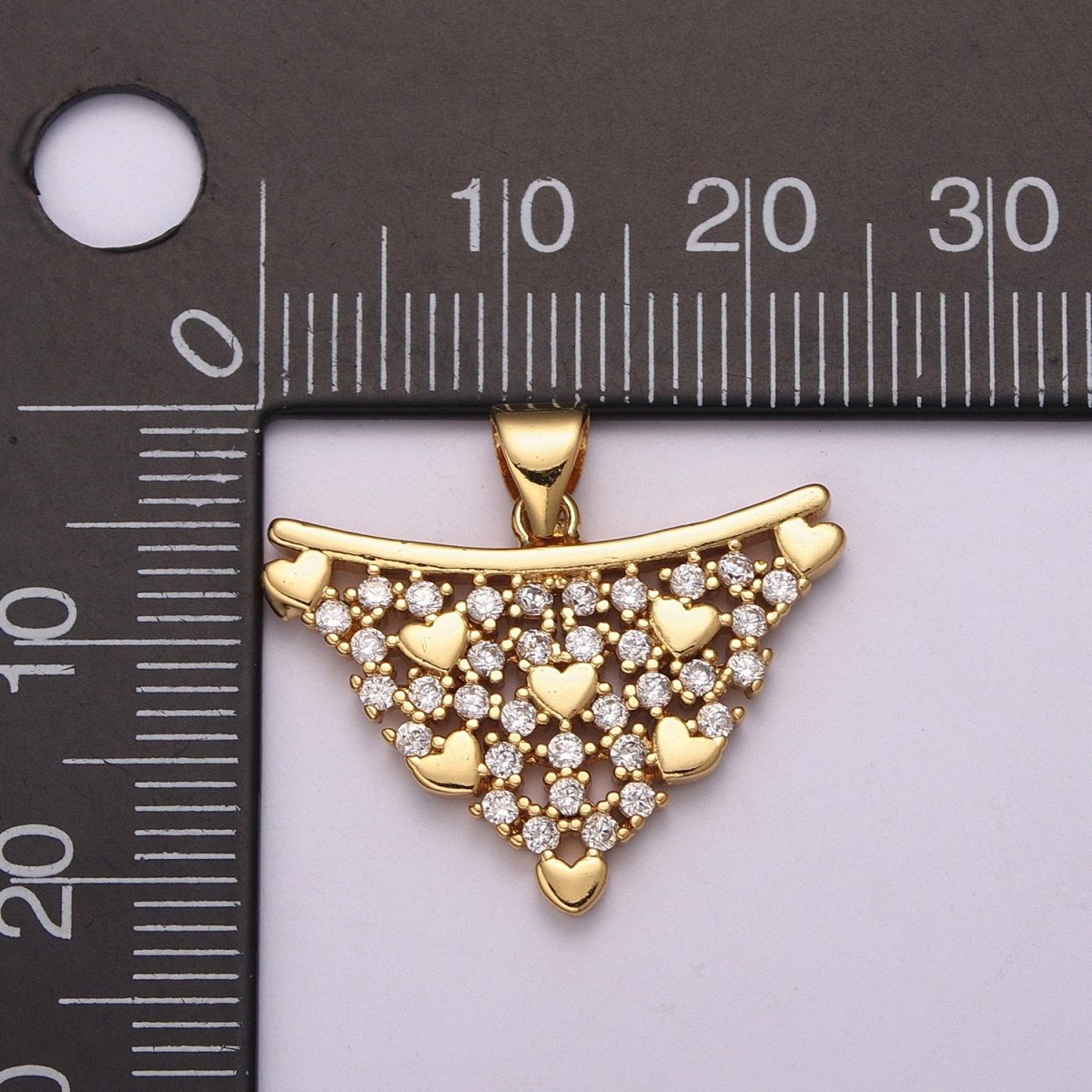 Gold Love is in the air Micro CZ Pave Heart Pendant Charm, Triangle Dainty Micro Pave CZ Pendant Charm, For DIY Jewelry, N-1427 - DLUXCA