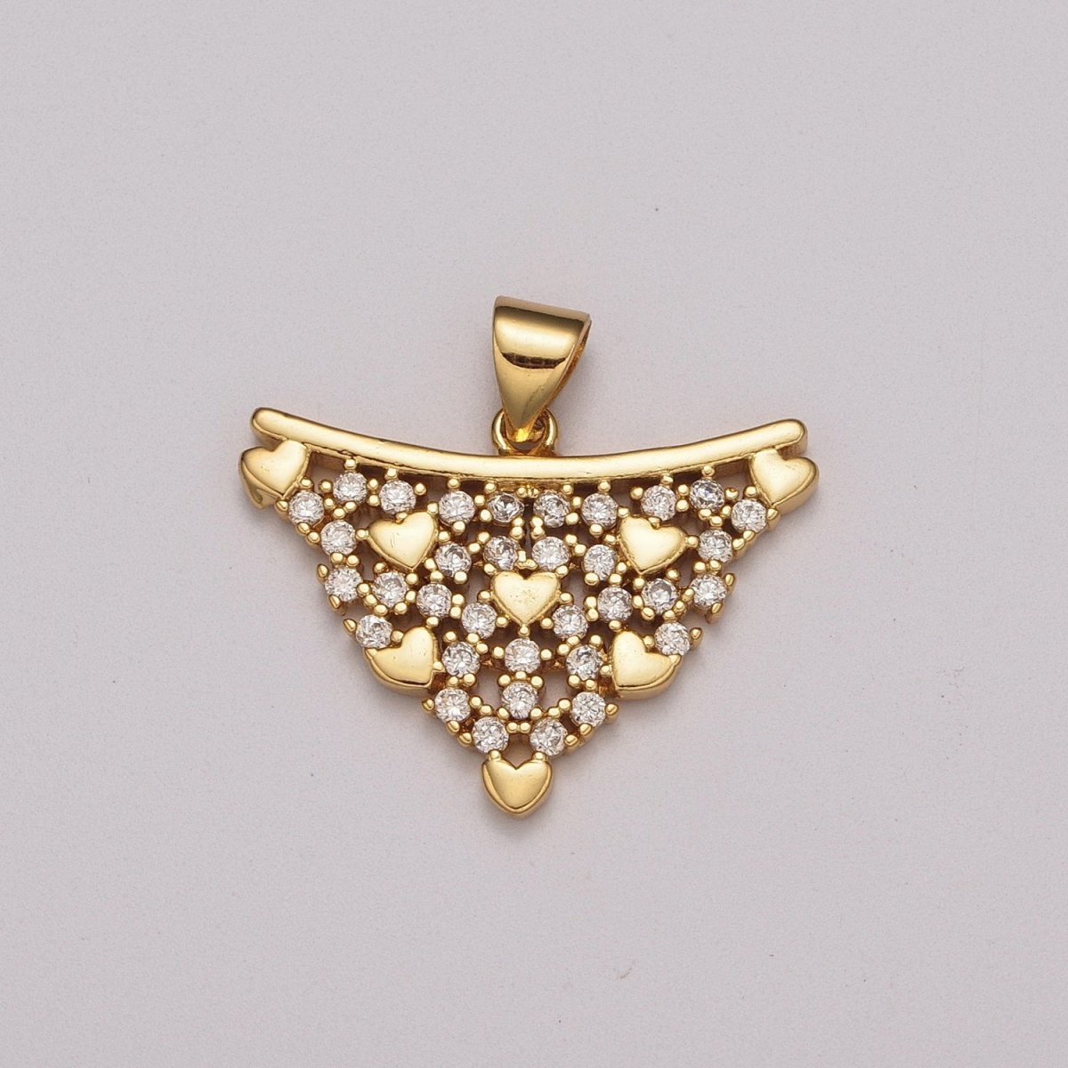 Gold Love is in the air Micro CZ Pave Heart Pendant Charm, Triangle Dainty Micro Pave CZ Pendant Charm, For DIY Jewelry, N-1427 - DLUXCA