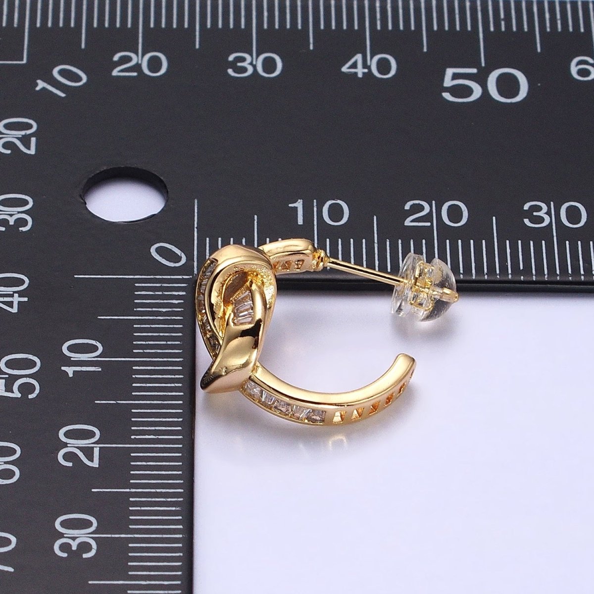 Gold Love knot Stud Earring Clear Cz Micro Pave Stone Hoop Earring AB675 - DLUXCA