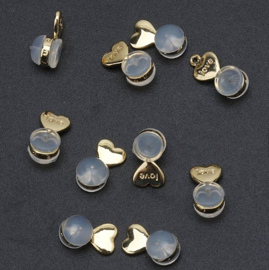 Gold "Love" Script Engraved Heart Earring Back Lifter Stabilizer Supply | Z-358 - DLUXCA