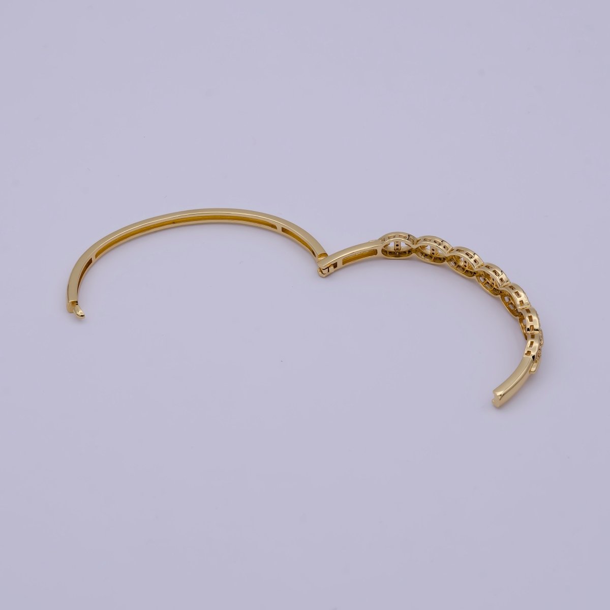 Gold Mariner Link Bracelet, CZ Gold Layering Bangle Bracelet Dainty Gold Hinged Bracelet | WA-691 Clearance Pricing