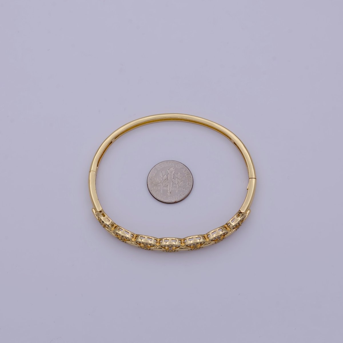 Gold Mariner Link Bracelet, CZ Gold Layering Bangle Bracelet Dainty Gold Hinged Bracelet | WA-691 Clearance Pricing