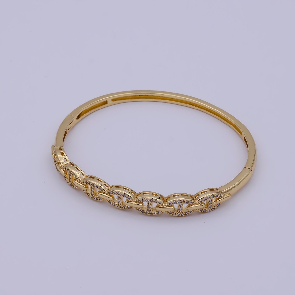 Gold Mariner Link Bracelet, CZ Gold Layering Bangle Bracelet Dainty Gold Hinged Bracelet | WA-691 Clearance Pricing
