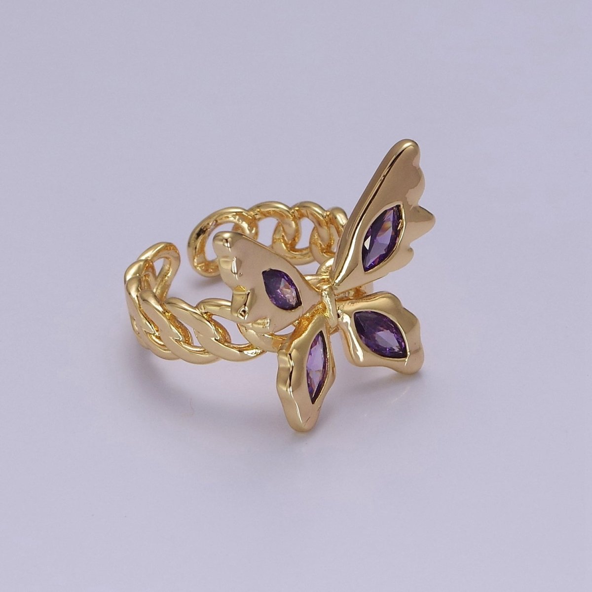 Gold Mariposa Ring Purple Butterfly Rig in 18k Gold Filled Band Statement Jewelry O-2077 - DLUXCA