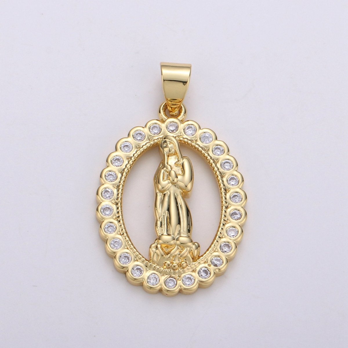 Gold Medallion Charm 14k Gold Filled CZ Virgin Mary Pendant, Lady Guadalupe Cubic Zirconia Charm, Mother of Jesus Religious Jewelry I-701 - DLUXCA