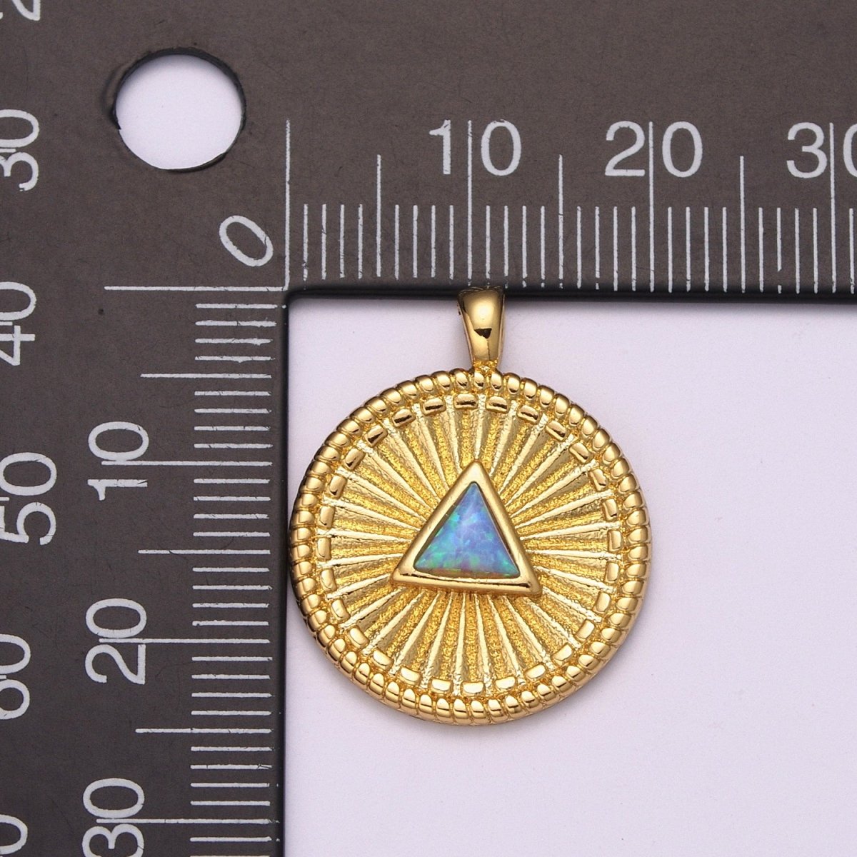 Gold Medallion Charm, Opal Triangle Coin Charm SunBurst Geometric Amulet Layering Necklace charm N-1438, N-1483
