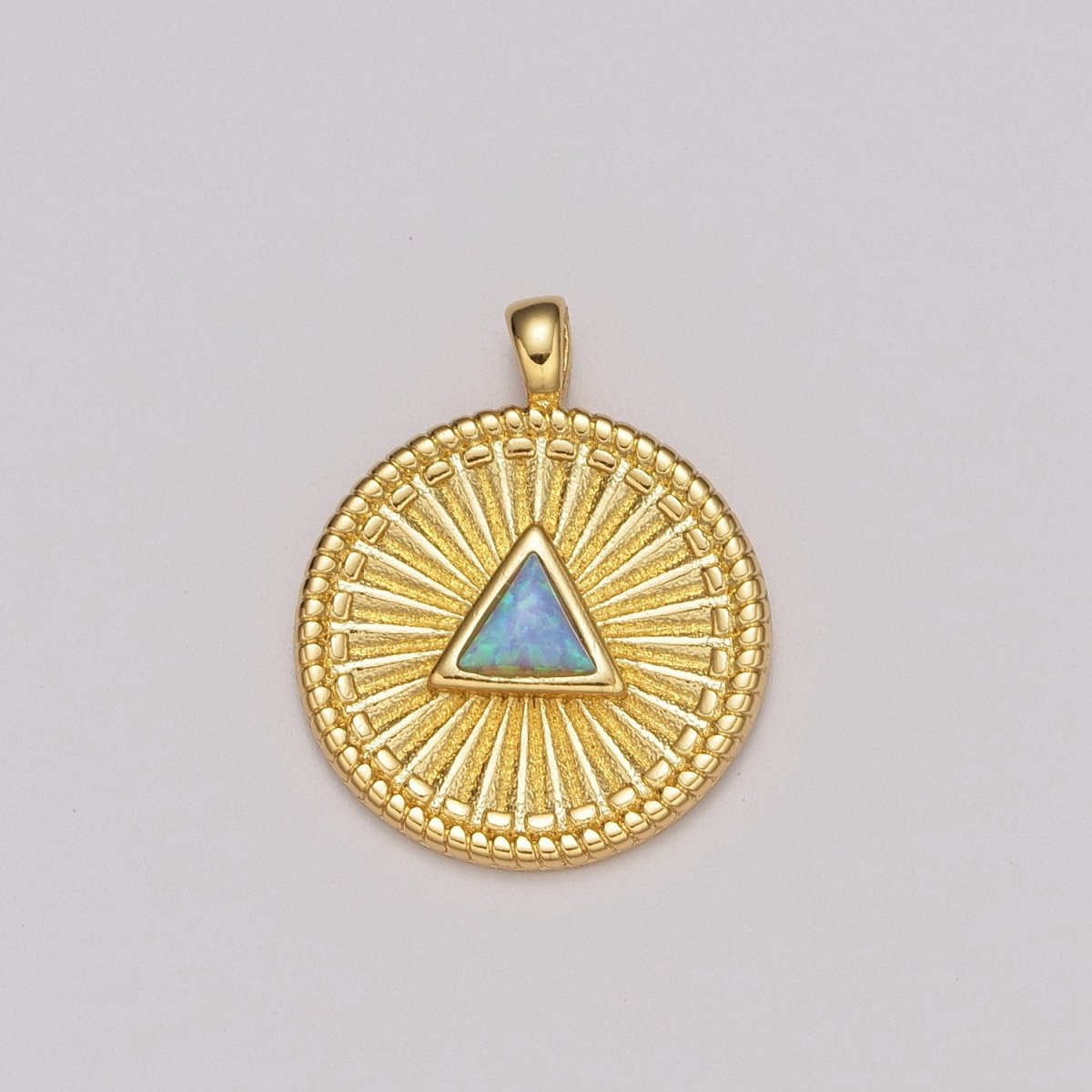 Gold Medallion Charm, Opal Triangle Coin Charm SunBurst Geometric Amulet Layering Necklace charm N-1438, N-1483