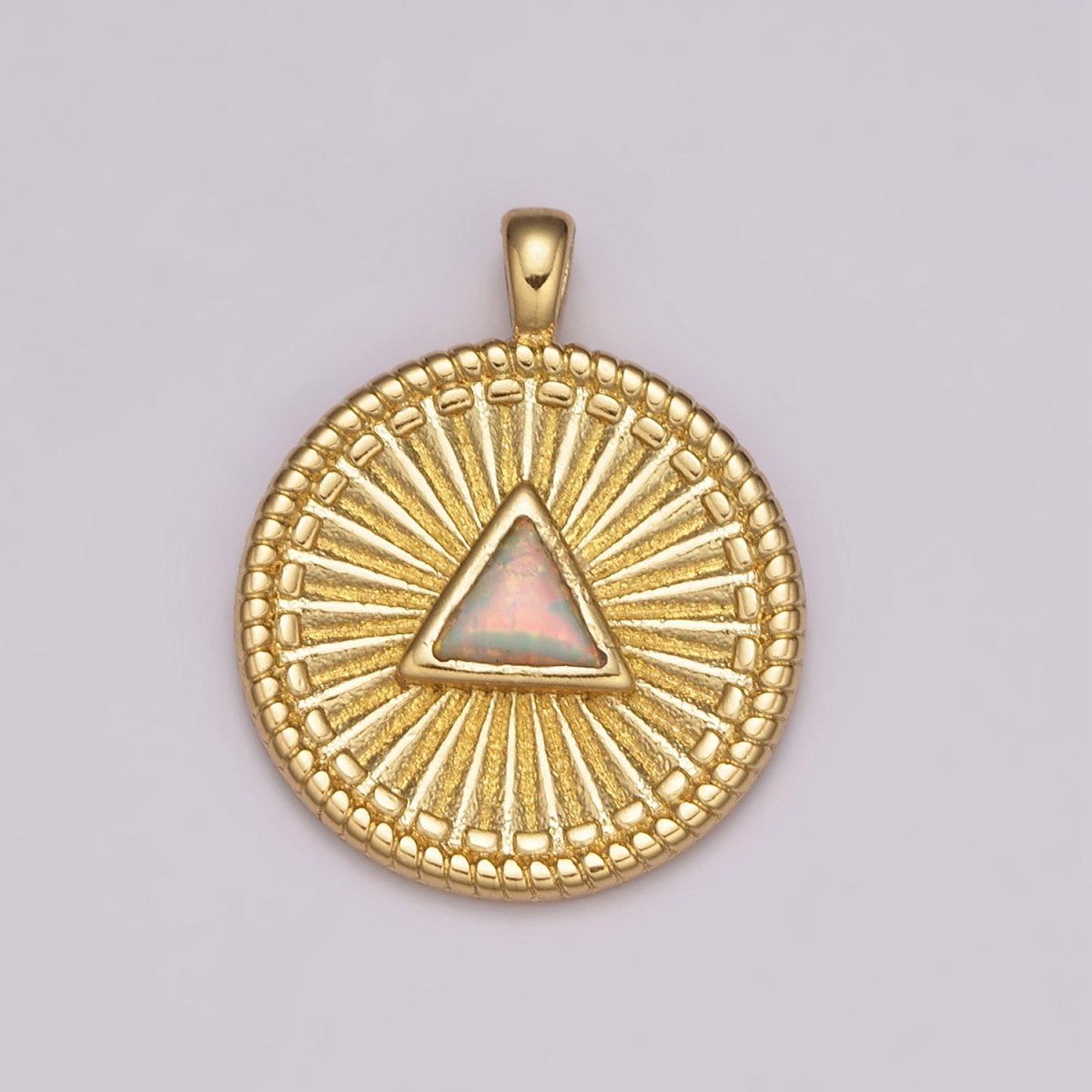 Gold Medallion Charm, Opal Triangle Coin Charm SunBurst Geometric Amulet Layering Necklace charm N-1438, N-1483