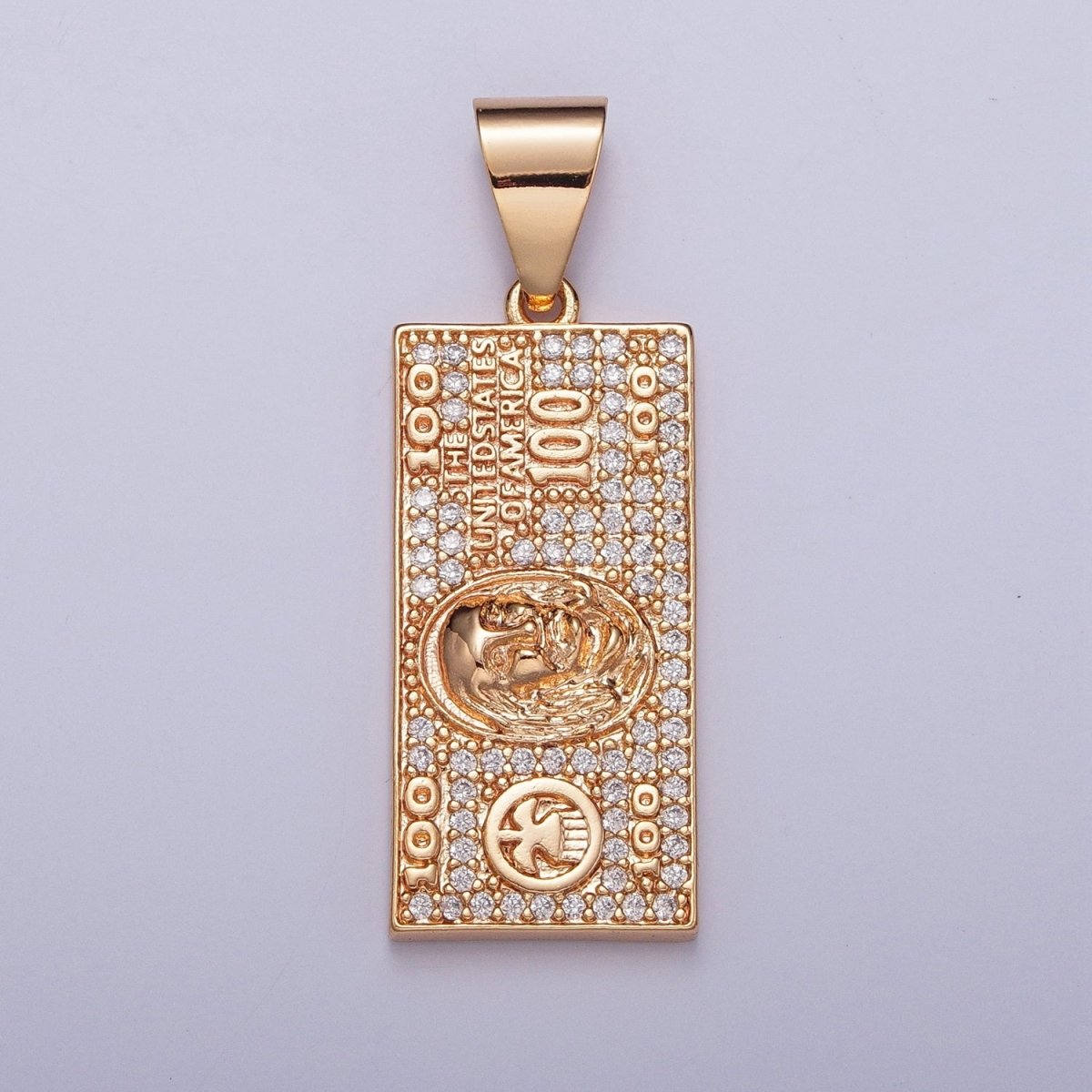 Gold Micro Pave $100 Dollar Bill, Rich Money Pendant Charm For DIY Jewelry Making J-490
