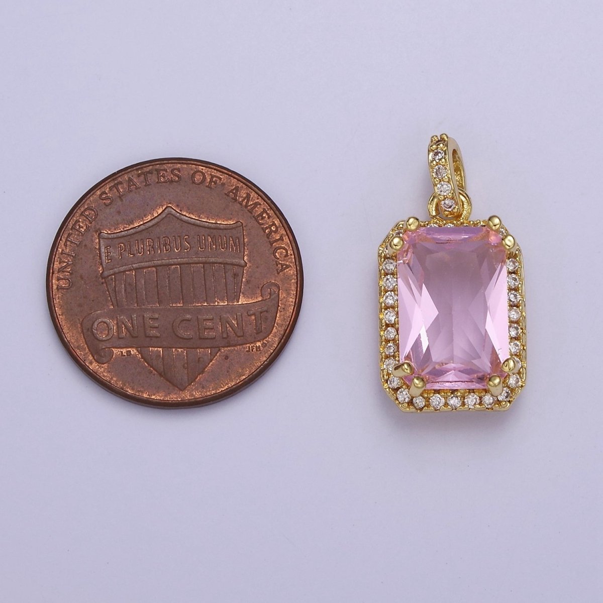 Gold Micro Pave Baby Pink Baguette Cubic Zirconia Pendant For Jewelry Necklace Making J-530 - DLUXCA