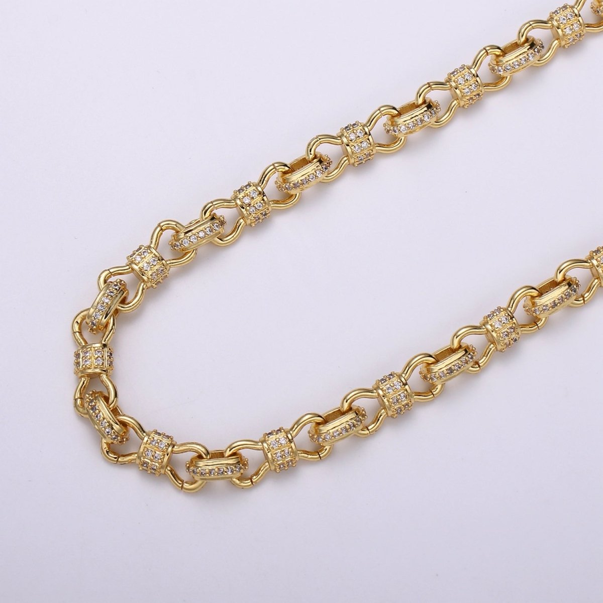 Gold Micro Pave Chain 24K Gold Filled CZ Oval Cable Chain by Meter for Statement Jewelry Making, Unfinished Chain | WA-1395 WA1396 Clearance Pricing