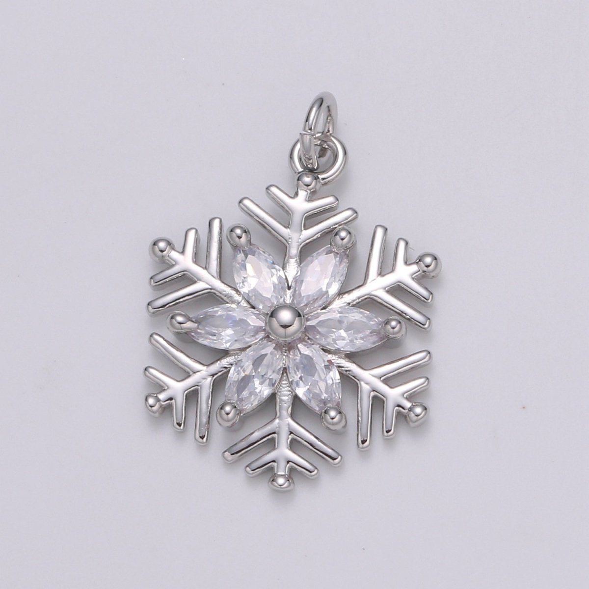 Gold Micro Pave CZ SnowFlake Pendant Charm, Silver Snowflake Pendant Charm For Holiday Gift Christmas Jewelry, Flower Charm E-209 E-210