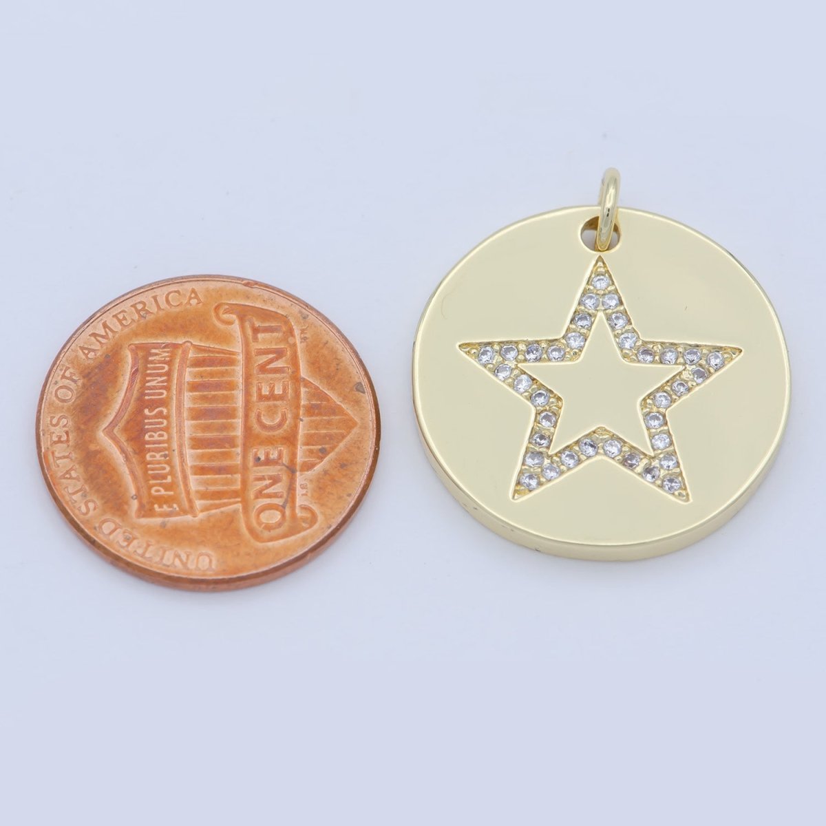 Gold Micro Pave CZ Star Charm, Cubic Galaxy Micro Pave CZ Pendant, Coin Pendant, Celestial Jewelry M-355