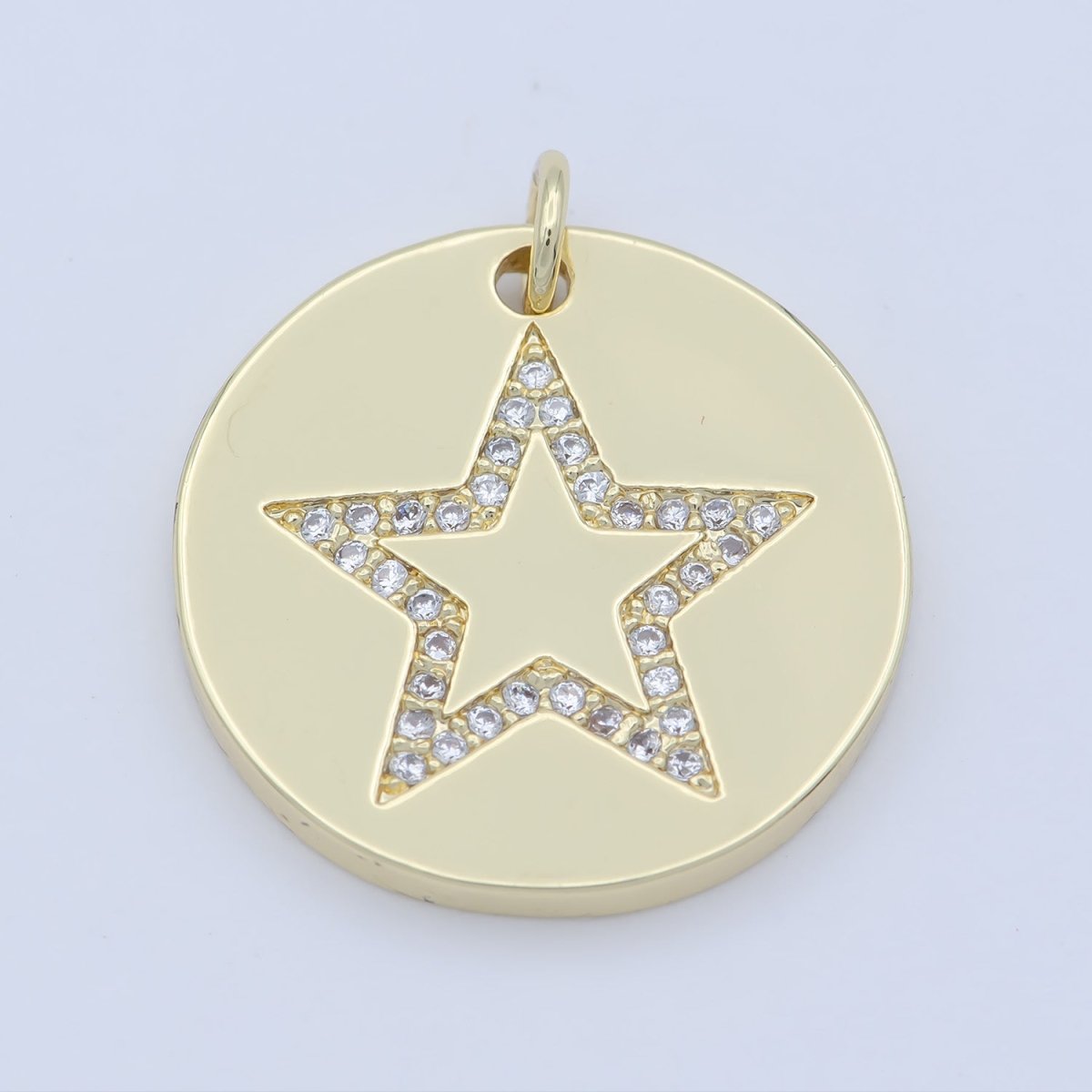 Gold Micro Pave CZ Star Charm, Cubic Galaxy Micro Pave CZ Pendant, Coin Pendant, Celestial Jewelry M-355