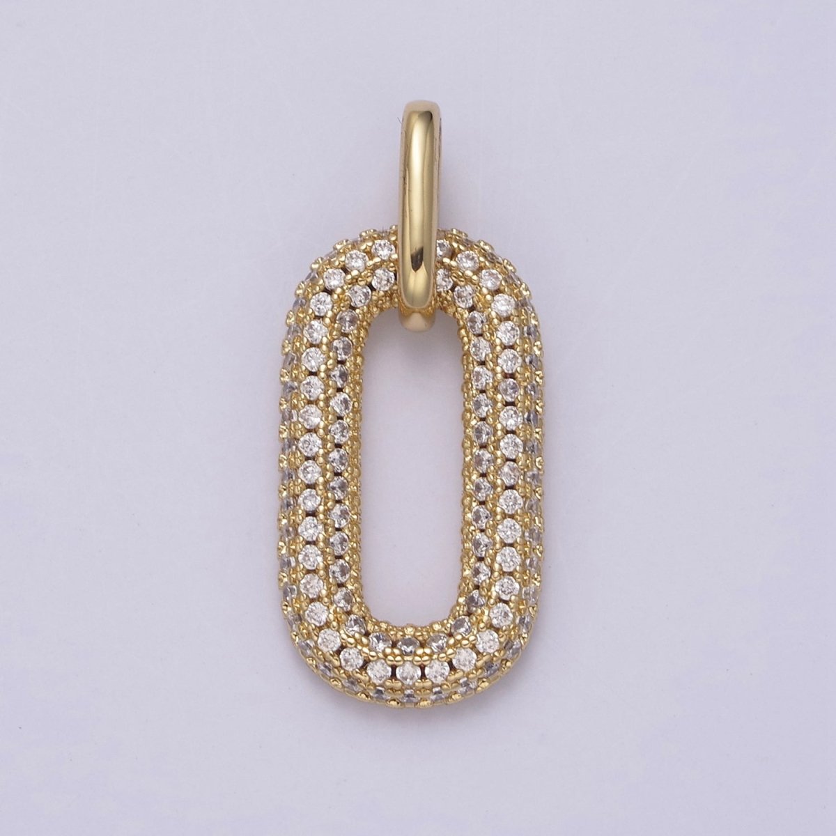 Gold Micro Pave Oval Paper Clip Link Charm Pendant for Necklace N-543 - DLUXCA