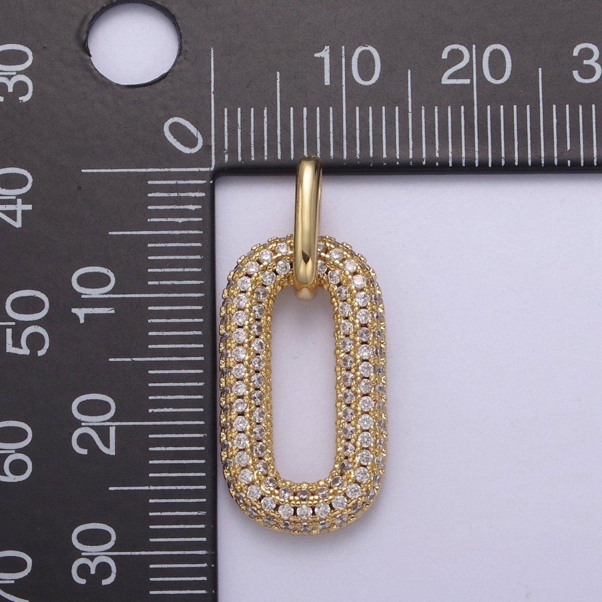 Gold Micro Pave Oval Paper Clip Link Charm Pendant for Necklace N-543 - DLUXCA